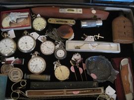 cap gun, level, pocket watches, Case knife, mans 10k sardonyx ring & more