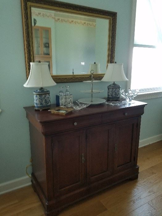 Lamps are SOLD! Drexel Heritage server, Mirror, crystal & accessories