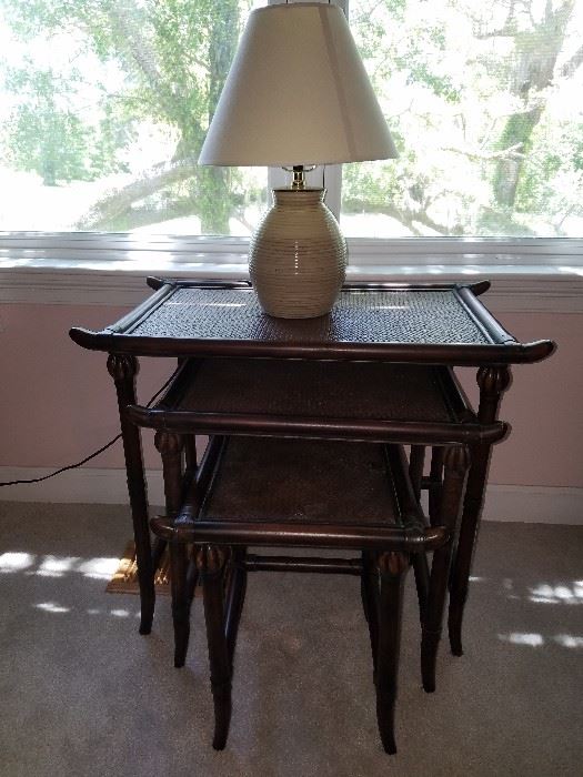 Nesting tables, pottery lamp