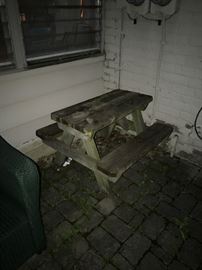 SMALL WOODEN KIDS TABLE AND BENCH