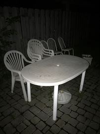 PLASTIC OUTDOOR TABLE AND CHAIRS