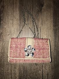 BRIGHTON TWEED RHINESTONE FLOWER CLUTCH