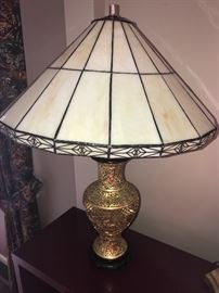 GOLD LAMP WITH GLASS SHADE