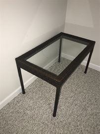 RATTAN AND GLASS-TOP TABLE