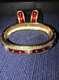SWAROVSKI CRYSTALS AND RED ENAMEL BRACELET AND EARRINGS SET