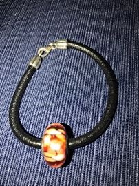 PANDORA HUGE MURANO BEAD LEATHER BRACELET