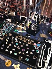 TON OF COSTUME JEWELRY, VINTAGE JEWELRY, STERLING SILVER, DESIGNER AND GOLD JEWELRY