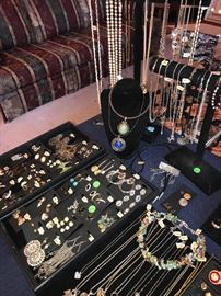 TON OF COSTUME JEWELRY, VINTAGE JEWELRY, STERLING SILVER, DESIGNER AND GOLD JEWELRY