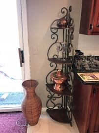 WICKER FLOOR VASE AND CORNER SHELVES