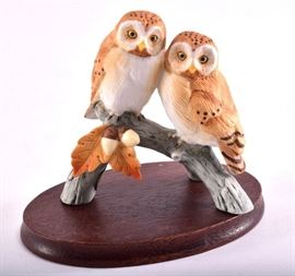 Lot 10: Andrea by Sadek Two Owls Porcelain Figurine