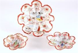 Lot15: 3 Red Rim Japanese Geisha Porcelain Bowls