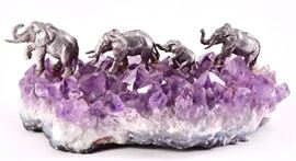 Lot 25A: Elephant Figurines on Amethyst Geode Crystal