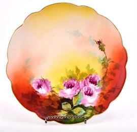 Lot 30: Hand Painted Pickard Limoges Pink Roses Plate