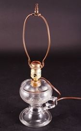 Lot 33: Antique Clear Glass Electric Finger Oil Lamp