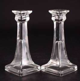 Lot 36: Glass Pillar Square Base Taper Candle Holder