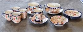 Lot 79: 14 Pcs Blue Rim Japanese Geisha Cups, Plate & More