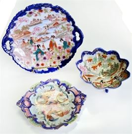 Lot 78: Blue Rim Japanese Geisha Bowl & Plates
