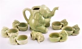 Lot 83: Thai Celadon Elephants Tea Set