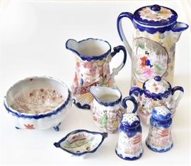 Lot 80: Blue Rim Japanese Geisha Chocolate Pot & More