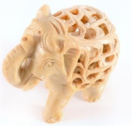 Lot 85: Carved Stone Elephant Mother & Baby In Tummy