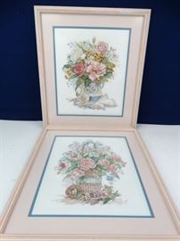 Cross Stitched Framed Pair