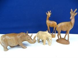 Set of African Hand Carved Wood Animals