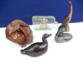 Wood Birds, Ship in Bottle, Leather Woman Art