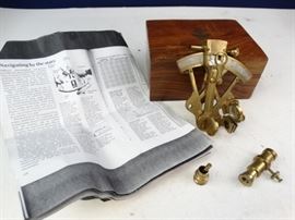 Brass Sextant in Wooden Box
