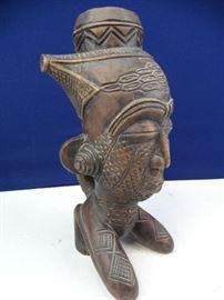 African Handcarved Handled Vase
