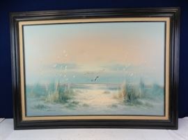 Large Framed Coastal Oil Painting