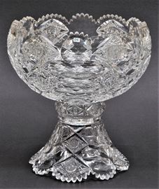 Hawkes Queens Pattern Cut Glass Punch Bowl