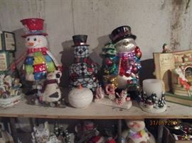 Christmas - metal snowman, Tiffany style snowman, blown glass snowman