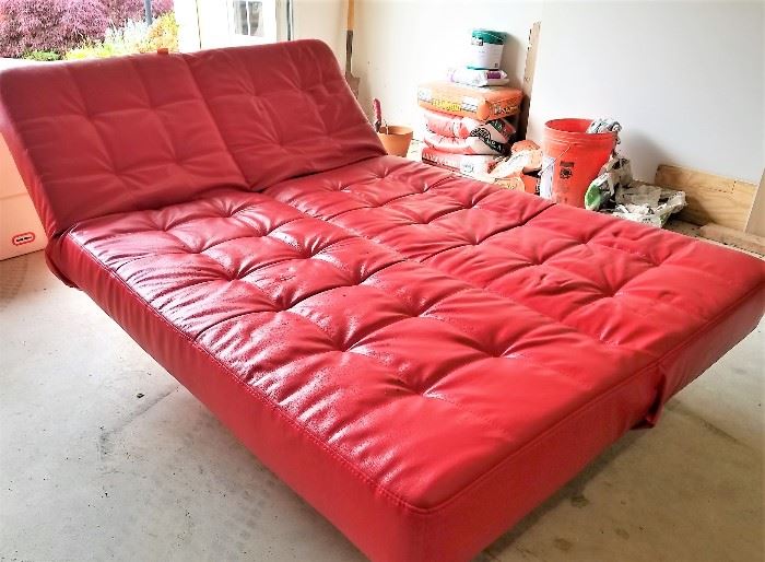 Vintage Red Leather Bed/Futon