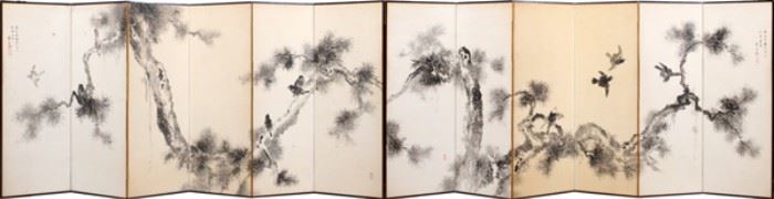 JAPANESE HAND PAINTED SILK ON PAPER, 12 PANEL SCREEN, 18TH C., EACH PANEL: H 69", W 24"
Lot # 0013 