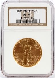 AMERICAN EAGLE GOLD $50 COIN, 1986, NGC MS70
Lot # 0062 
