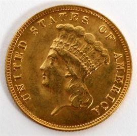 RARE U.S. 1874 GOLD $3.DOLLAR INDIAN HEAD COIN, UNCIRCULATED
Lot # 0061 