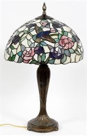 TIFFANY STYLE TWO-LIGHT GLASS AND METAL LAMP, H 27", DIA 16"
Lot # 0301 