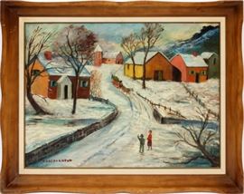 MARY PAGNELL, OIL ON CANVAS, WINTER ROAD IN VILLAGE, H 18", W 24"
Lot # 0283 