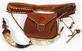 VIRGINIA POWDER HORNS & LEATHER CASE, 3 PCS., L 11" &12 1/2"
Lot # 1415 