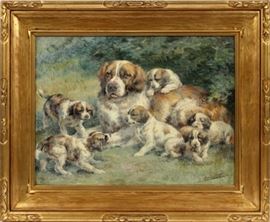 EDMUND HENRY OSTHAUS (AMERICAN, 1858–1928), OIL ON CANVAS, H 18", W 24", ST. BERNARD & 6 PUPPIES
Lot # 2001 