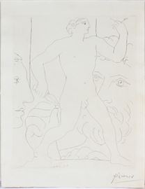 PABLO PICASSO (SPANISH, 1881–1973), ETCHING ON PICASSO WATERMARKED PAPER, PLATE SIZE: H 14 1/8", W 11 1/2", PLATE FROM " LA SUITE VOLLARD"
Lot # 2007 