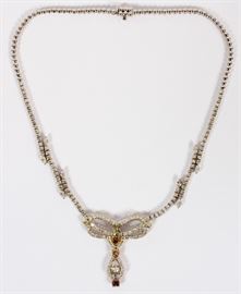 VICTORIAN STYLE 10.30CT DIAMOND AND WHITE GOLD NECKLACE, H 1 5/8", L 16"
Lot # 2063 