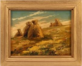 SIGNED IVAN TRUSZ OIL ON BOARD, H 9.75", W 12.75", HAYSTACKS
Lot # 2076 