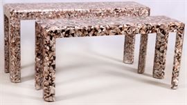 MOTHER-OF-PEARL INLAY HALL TABLES, PAIR, H 27", L 56", D 16"
Lot # 2097 