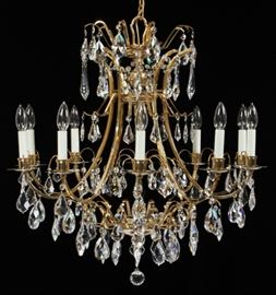 TEN-LIGHT BRONZE AND CRYSTAL CHANDELIER, H 29", DIA 26"
Lot # 2107 