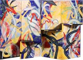 STEVEN SORMAN (US, B.1948), MIXED MEDIA MULTIPLE WITH COLLAGE, 1988, EACH PANEL: H 60", W 23", "FAR AWAY"
Lot # 2195 