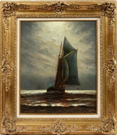 JAMES G. TYLER (AMERICAN, 1855-1931), OIL ON CANVAS, H 24", W 20", SAILING SHIP
Lot # 2207 