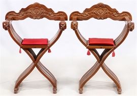 ITALIAN RENAISSANCE STYLE SAVONAROLA CHAIRS, PAIR, H 33 1/2", W 24", D 20"
Lot # 2292 