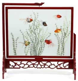 CHINESE SILK EMBROIDERED PANEL OF 6 EXOTIC FISH ON STAND, MODERN, PANEL MEASURES: H 14", W 19"
Lot # 2304 
