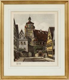 ERNST GEISSENDORFER (GERMAN, 1908-1993), COLOR ETCHING, H 22", W 18.5", "ROTHENBERG TAUBER - WEISSERTURN"
Lot # 2347 